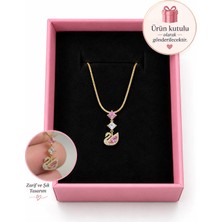 Balevien Pembe Taşlı Kuğu Zirkon Kararmaz Çelik Gold Renk Kolye