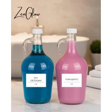 St. Morritz 2'li Şık Dekoratif Sıvı Deterjan ve Çamaşır Yumuşatıcı Şişesi 1500 ml Cam Galon | Banyo Düzenleyici