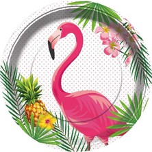 Pandoli Flamingo Temalı Parti Tabağı Karton 8 Adet Hawaian