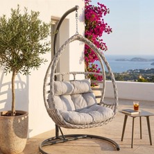 Huteras Malta Rattan Tek Kişilik Ayaklı Bahçe Salıncağı Damla Form Minderli Gri