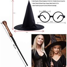 Pandoli Halloween Wizard Büyücü Şapkası Asa ve Gözlük 3'lü Kostüm Aksesuar Seti Model 1