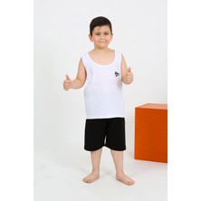 Veralya Erkek Çocuk Sıfır Kol Şortlu Beyaz Penye Pijama Takımı