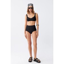 Veralya Kadın Siyah Pedli Kare Yaka Yüksek Bel Bikini Takımı