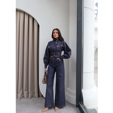 Esra Helvacı Gold Çıtçıtlı Balon Kol Denim Takım