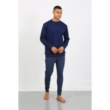 Veralya Erkek Uzun Kol Manşetli Paça Penye Pijama Takımı Lacivert
