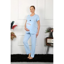 Veralya Kadın Kısa Kol Hamile Lohusa Pijama Takımı Mavi