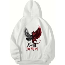 Brz Collection Unisex Oversize Angel & Demon Hoodie (Beyaz)