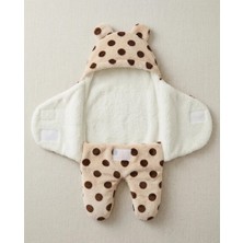 Recos Unisex 0-12 Ay Içi Elyaflı Peluş Welsoft Kulaklı Krem Dış Bebek Kundak & Battaniyesi Kışlık Uyku Tulumu