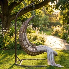 Huteras Bodrum Rattan Tek Kişilik Bahçe Salıncağı Yan Gövdeli Minderli Kahverengi