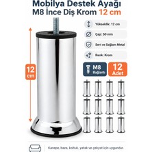 Nublado 12 Adet Mobilya Kanepe Koltuk Baza Yatak Çekyat Yükseltme Ayağı M8 Ince Diş Metal Ayakları 12 cm