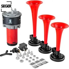 Korna Kompresörlü Üç Plastik Borulu 12V Kırmızı Seger  80KH12.000.03B