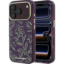 iPhone 18 Pro Kılıf Karl Lagerfeld Lisanslı M-Safeli Gold Kamera Çerçeveli Çiçek Tasarım Kapak Bordo