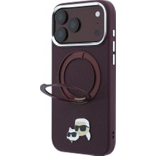 iPhone 18 Pro Max Kılıf Karl Lagerfeld Lisanslı M-Safeli K&c Metal Logolu Pu 360 Standlı Kapak Bordo