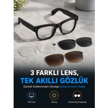 Trendexa Siyah Akıllı Kamera Gözlüğü Fotoğraf Video Çekimli Bluetooth Aramalı Aı Destekli 3 Değiştirilebilir Lensli
