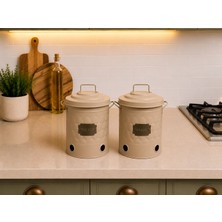 Naturel Metal Patates Soğan Saklama Kovası 2 'li Set,sebzelik, 6,5 Lt Hacim