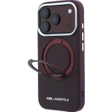 iPhone 18 Pro Kılıf Karl Lagerfeld Lisanslı M-Safeli Metal Logo Pu Saffiano 360 Standlı Kapak Bordo