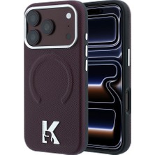 iPhone 18 Pro Kılıf Karl Lagerfeld Lisanslı M-Safeli Khead Metal Logolu Pu Grained Deri Kapak Bordo
