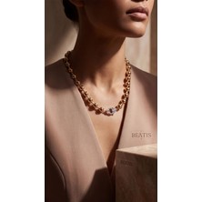 Beatis Gold Boncuklu Top Kolye Zirkon Taşlı Şık Kilitli Kadın Kolyesi