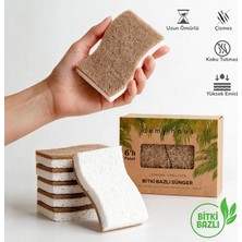 Demy Haus Bitki Bazlı Doğal Bulaşık Süngeri (6’lı Paket) Hindistan Cevizi Lifi ve Selüloz, Uzun Ömürlü Antibakteriyel Çizmeden Temizler
