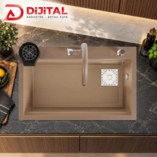 Real Stone Hermes Granit Akıllı Eviye Seti Cappicino 75.5X47 cm