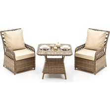 Hier Tan Rattan Bahçe Balkon Mobilyası 1+1+Masa Bahçe Takımı Balkon Mobilyası