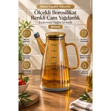 Porsima YH009-D01 Metal Kapaklı Vakumlu Ölçekli Borosilikat Renkli Cam Yağdanlık - Sızdırmaz Yağlık Sirkelik 800ML
