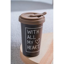 Acar Ruby Acı Kahve "with All My Heart" Silikon Kapaklı Porselen Kupa - 425 ml