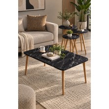 Sulorahome Siyah Tablalı ve Ahşap Torna Ayaklı 4'lü Sehpa Seti