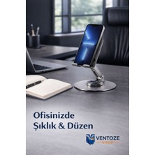 Ventoze 360 Dönebilir Alüminyum Masaüstü Telefon Tablet Standı Full Metal Katlanabilir Ergonomik Tutucu Koyu Metal  Koyu Metal