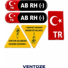 Ventoze Araç Kan Grubu ve Acil Durum Uyarı Sticker Seti Oto Cam Etiketi Tr Logolu Siyah