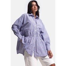 It's Basic Kadın W6-111 Oversize Bordo Laci Ekose Tasarım Gömlek
