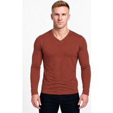Axxel Erkek Kiremit Turuncu Pamuklu Likralı Süprem Uzun Kollu T-SHIRT-D236