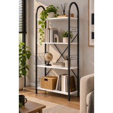 Sulorahome Beyaz Metal Iskeletli 4 Raflı Çok Amaçlı Kitaplık ve Raf Ünitesi 150 cm
