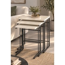 Sulorahome 3'lü Ekru Zigon Sehpa Seti Traverten Desenli Metal Ayaklı