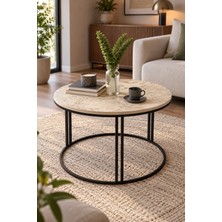 Sulorahome Yuvarlak Traverten Desenli Orta Sehpa - Metal Ayaklı