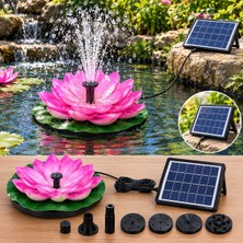 Gaman Pembe Lotus Çiçekli Güneş Enerjili Fışkırtmalı Su Fıskiyesi Bahçe Gölet Havuz Dekoratif Farklı Başlıklı Fıskiye