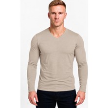 Axxel Erkek Bej Pamuklu Likralı Süprem Uzun Kollu T-SHIRT-D236