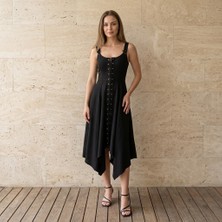 Ellovia Fermuarlı Siyah Elbise