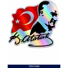 Ventoze Atatürk Silüeti ve Imzası Türk Bayraklı Hologram Araba Oto Cam Kaporta Sticker Etiketi