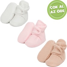 Ella Bonna Organik Pamuk Müslin Bebek Patiği, Yenidoğan Pandufu, Krem,pembe,bej 3'lü Paket