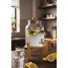 Bambum Fuente Ahşap Kapak ve Bambu Standlı Cam Sebil 3l