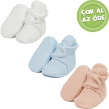 Ella Bonna Organik Pamuk Müslin Bebek Patiği, Yenidoğan Pandufu, Krem,mavi,bej 3'lü Paket
