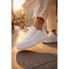 Shine Siyah Kadın Sneaker Gold Detaylı Kalın Taban Premium Günlük Ayakkabı Rahat Yürüyüş Ayakkabısı