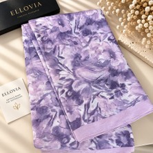 Ellovia Lila Çiçek Desenli Ipek Eşarp