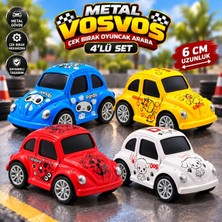 Fidan Oyuncak Metal Vosvos Çek Bırak Oyuncak Araba 4'lü Set - 6 cm Mini Diecast Renkli Hayvan Figürlü Araba Takımı