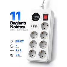 Kensa Akım Korumalı Priz 7'li + 2x Usb-A + 2x Usb-C (2 Metre Kablo)