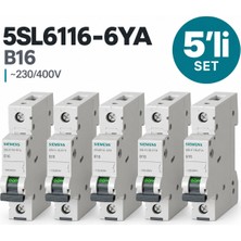 Siemens 5SL6116-6YA 1 Fazlı 16A B Tipi 6ka Otomatik Sigorta Güvenli Koruma Sağlar