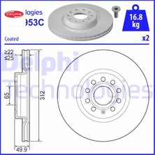 Delphi Fren Diski Ön Vw Passat-Golf5-Golf6-Golf7-Caddy-A3-Leon-Ford Connect 23> Çap: 312MM. Kalınlık: 25MM Delphı 1K0615301AA/ 5C0615301B