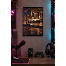 Onyx Lab Onyxlab Beyaz Otomobil ve Çocuk Desenli Dekoratif Mdf Tablo, Çerçeve Görünümlü Ahşap Poster
