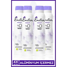 Emotion Violet Kadın Alüminyumsuz Vegan Deodorant 4X150 ml Hızlı Kurur, Leke Bırakmaz